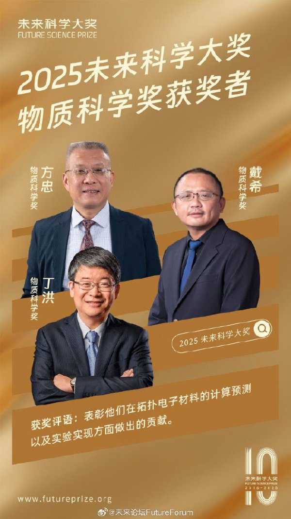 启云科技 2025未来科学大奖物质科学奖获奖揭晓：方忠、戴希、丁洪获奖